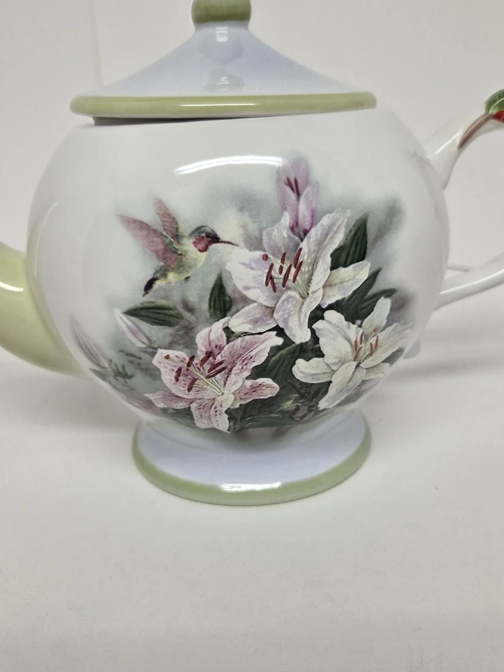 Lena Liu Hummingbird & Lilies Teleflora Ceramic Teapot Floral Bird